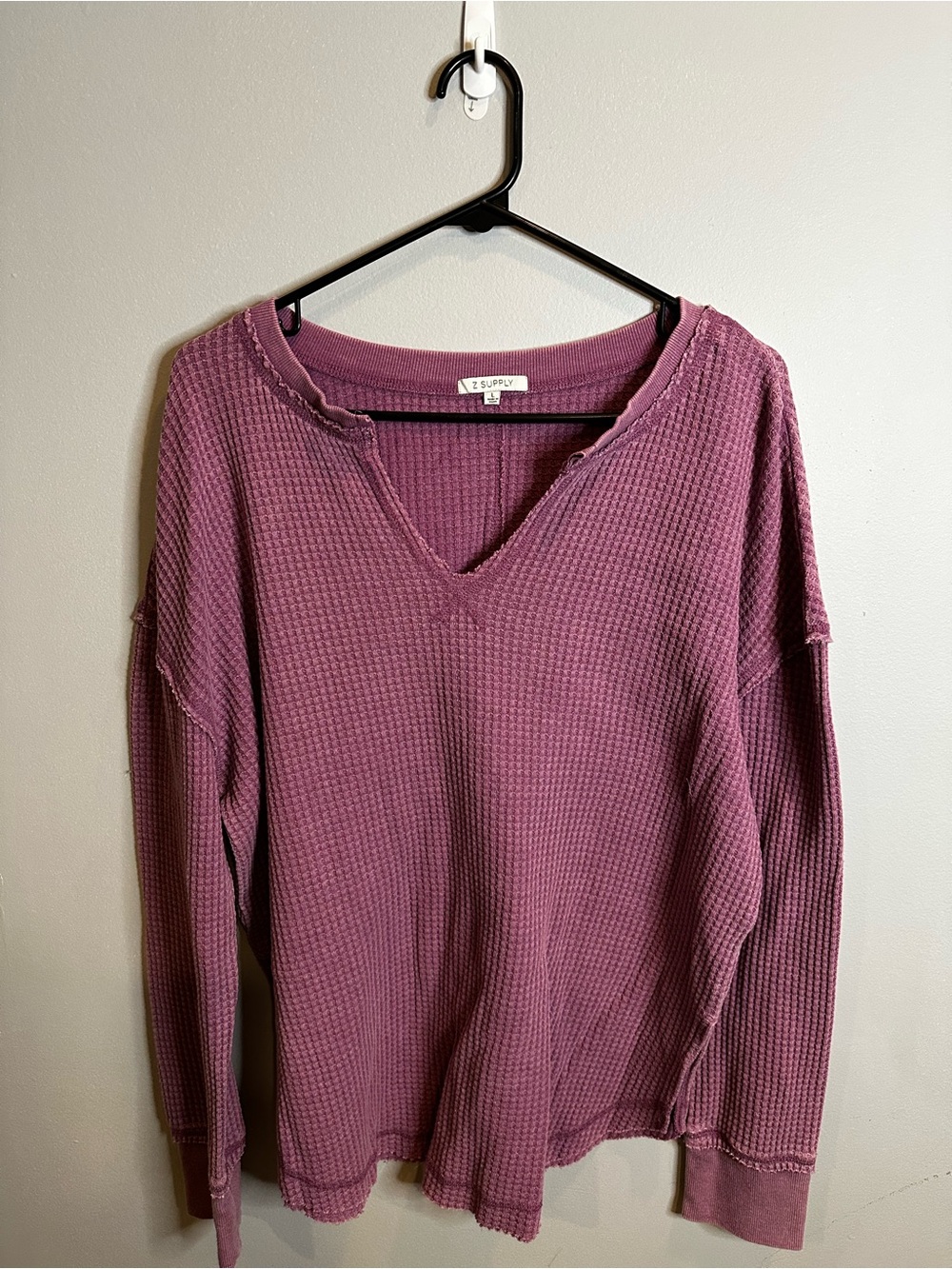 Mauve Waffle Knit V-Neck Top